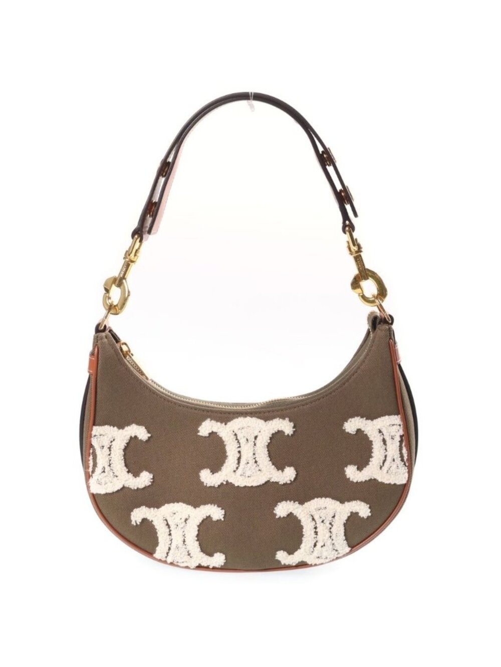Celine Triomphe Ava Hobo Khaki Canvas Calfskin Gold